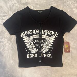 RUBY & LACE Women's Jr's Sz S Crop‎ Top T-Shirt Motorcycle Born Free
